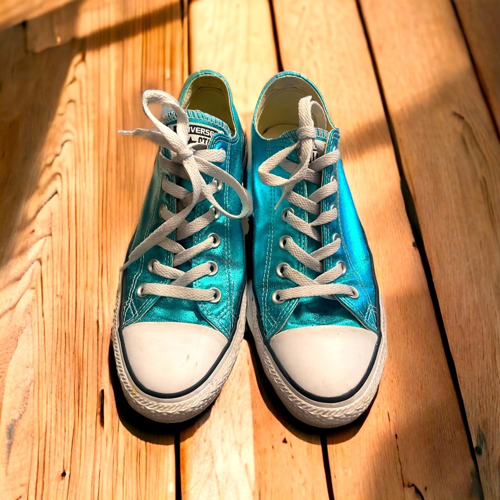 Blue Metallic Converse Low Top Sneakers Shoes Size 10